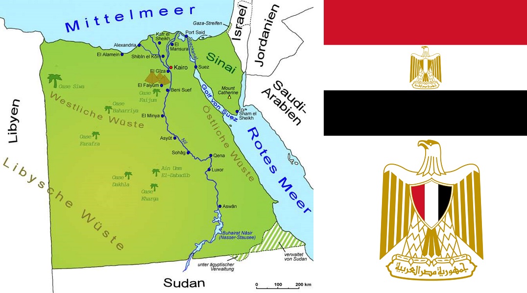Ägypten - Landkarte, Flagge, Wappen
