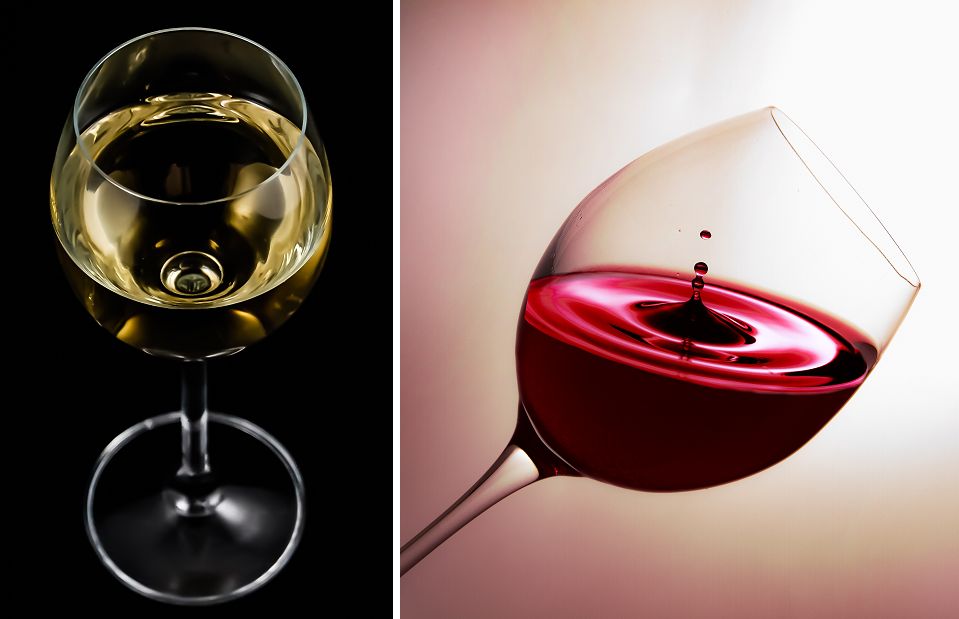 Weißwein im Glas - Rotwein im Glas