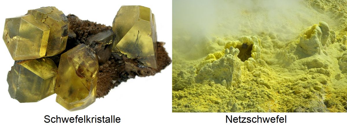 Schwefel - Schwefelkristalle und Netzschwefel