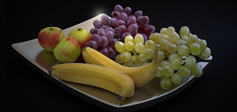 Tafeltrauben - Stilleben mit Trauben, Bananen und Apfel