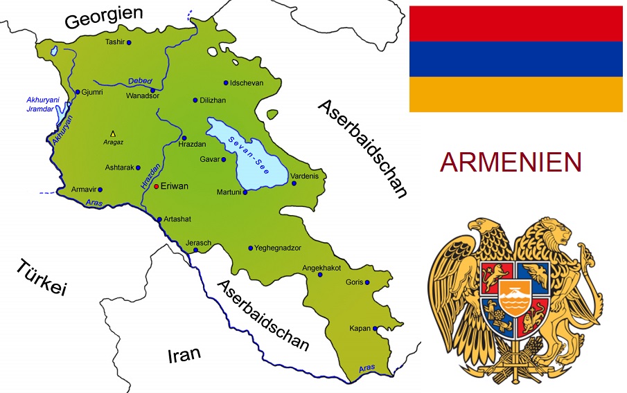 Armenien - Landkarte, Flagge und Symbol