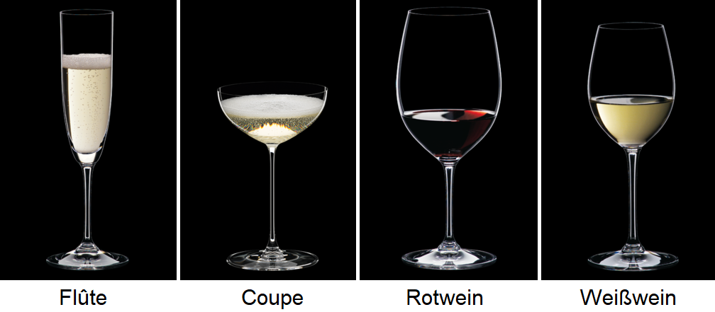 Champagner-Glas - Flûte, Coupe, Rotwein, Weißwein