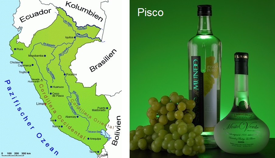 Peru - Landkarte und Pisco-Flasche
