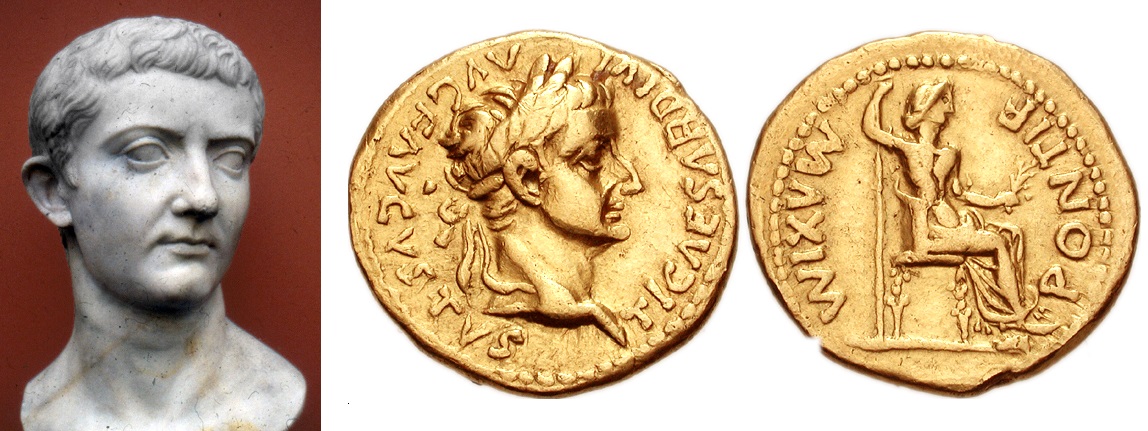 Tiberius - Büste und Münzen