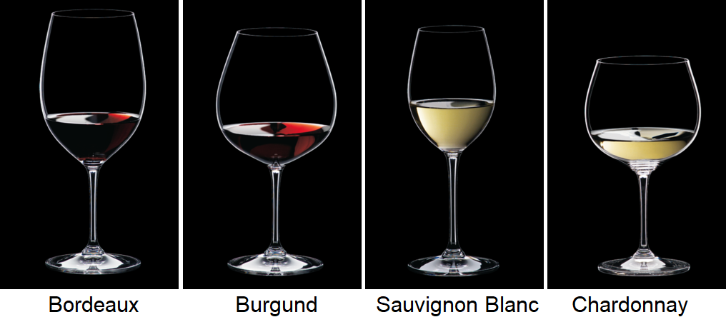 Weingläser von Riedel Serie Vinum - Bordeaux, Burgund, Sauvignon Blanc, Chardonnay